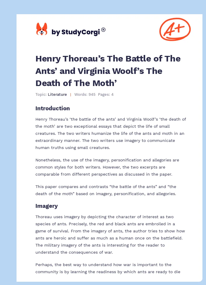 Henry Thoreau’s The Battle of The Ants’ and Virginia Woolf’s The Death of The Moth’. Page 1