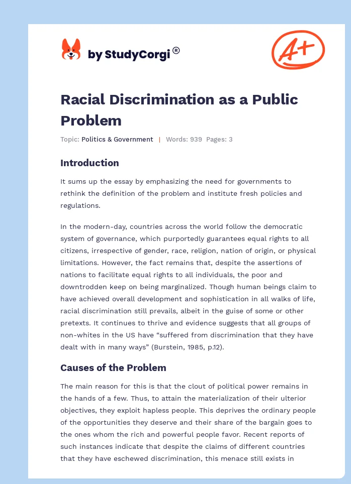 Racial Discrimination as a Public Problem. Page 1