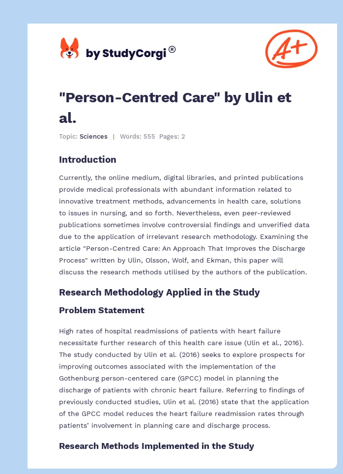 "Person-Centred Care" by Ulin et al.. Page 1