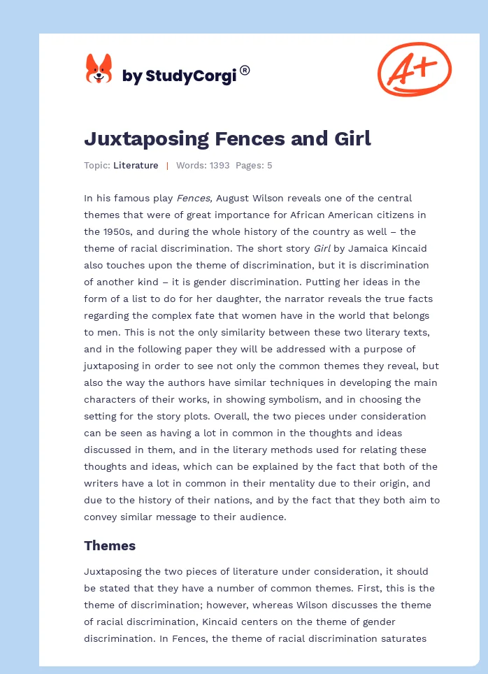 Juxtaposing Fences and Girl. Page 1