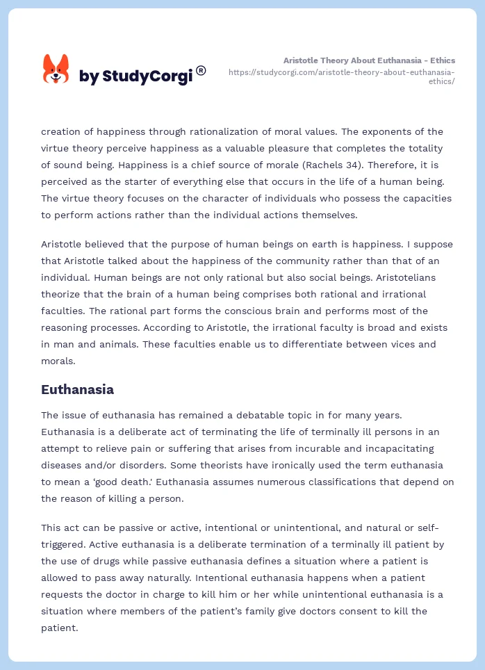Aristotle Theory About Euthanasia - Ethics. Page 2