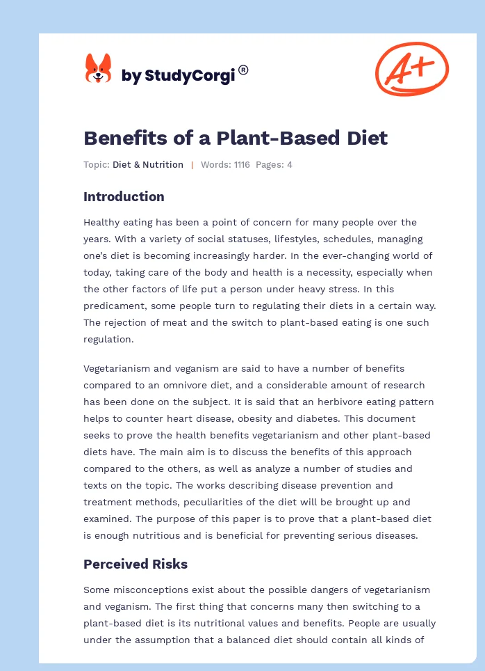 Benefits of a Plant-Based Diet. Page 1