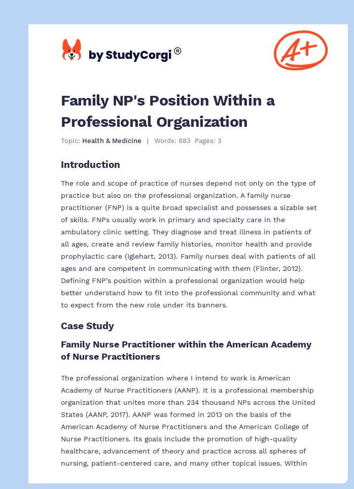 Family NP's Position Within a Professional Organization. Page 1