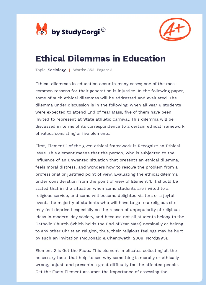Ethical Dilemmas in Education. Page 1