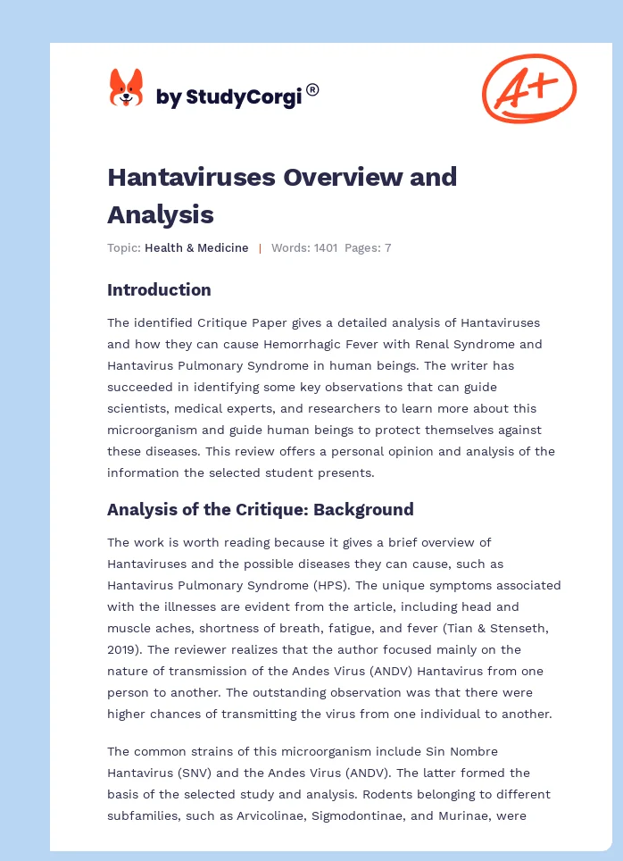 Hantaviruses Overview and Analysis. Page 1
