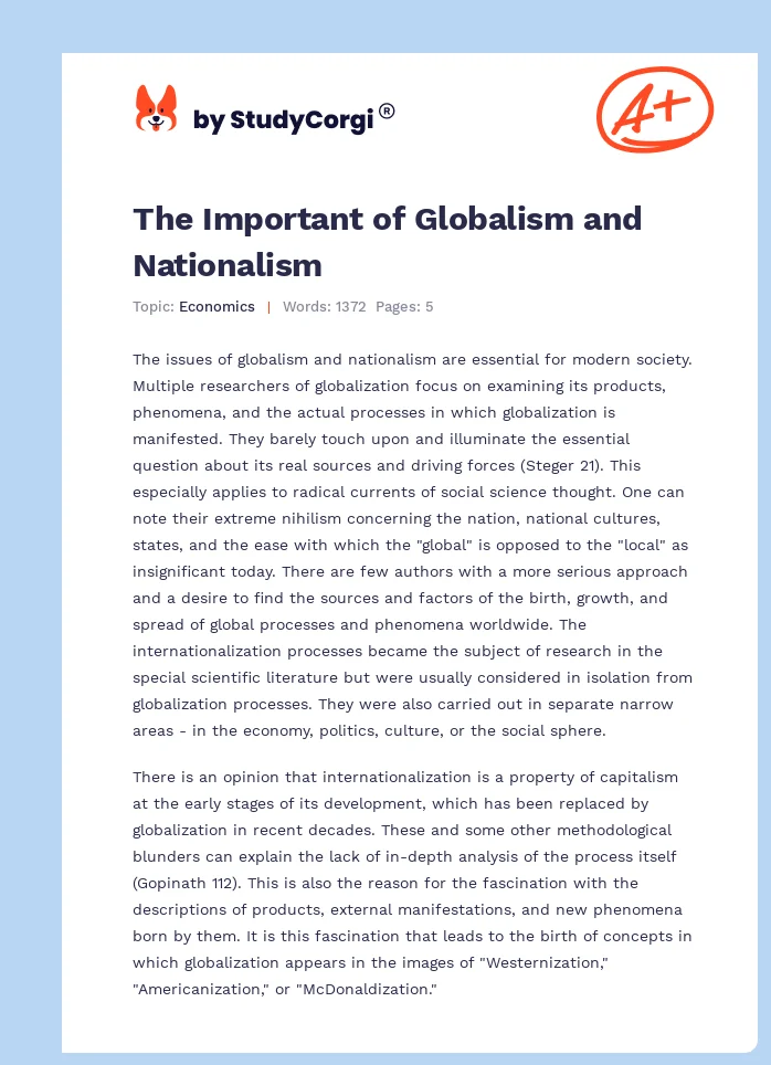 The Important of Globalism and Nationalism. Page 1