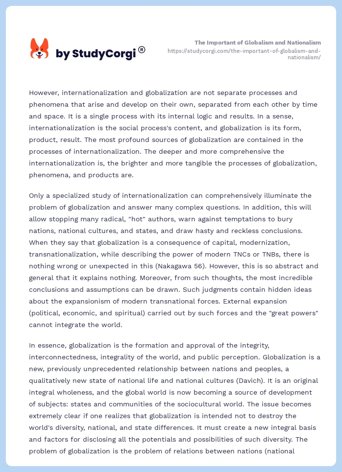The Important of Globalism and Nationalism. Page 2