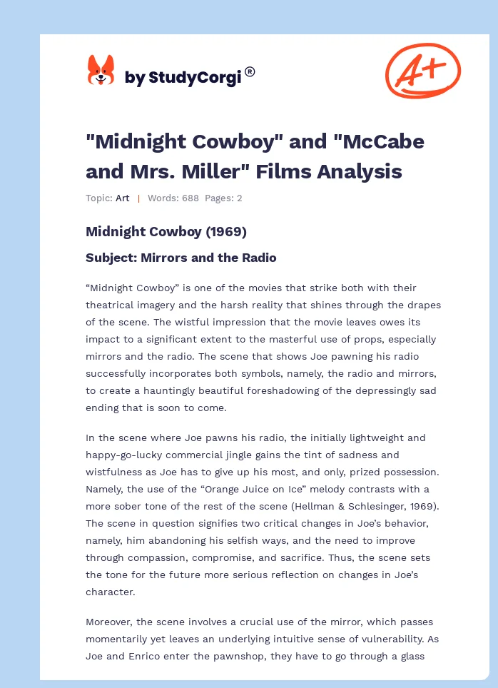 "Midnight Cowboy" and "McCabe and Mrs. Miller" Films Analysis. Page 1