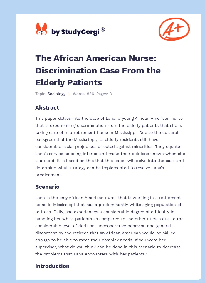 The African American Nurse: Discrimination Case From the Elderly Patients. Page 1