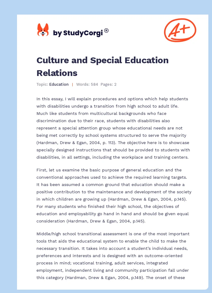 Culture and Special Education Relations. Page 1