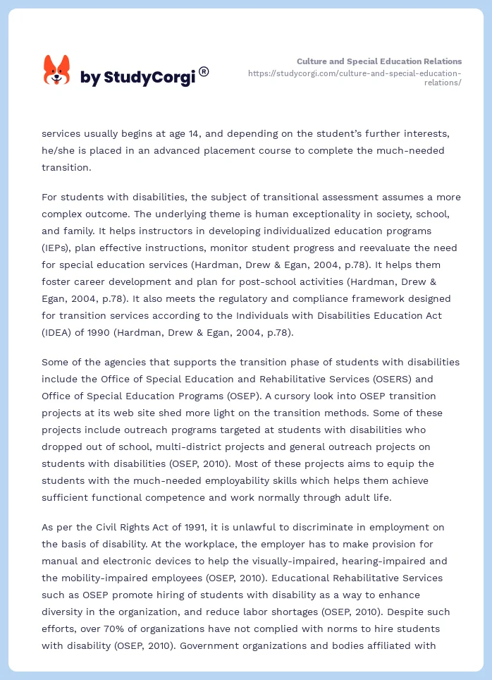 Culture and Special Education Relations. Page 2