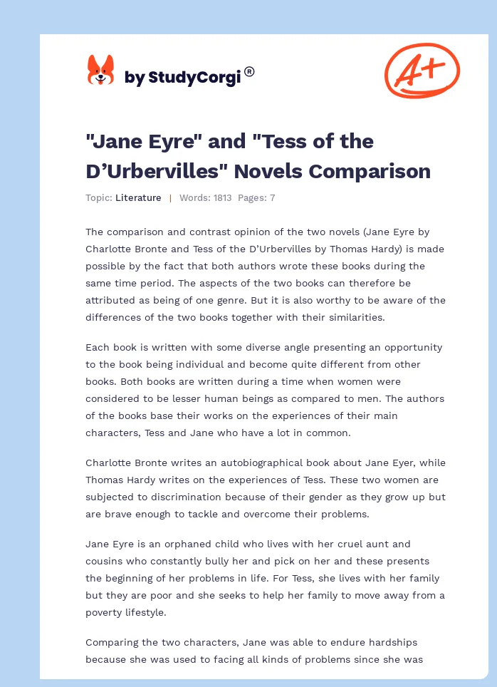 "Jane Eyre" and "Tess of the D’Urbervilles" Novels Comparison. Page 1