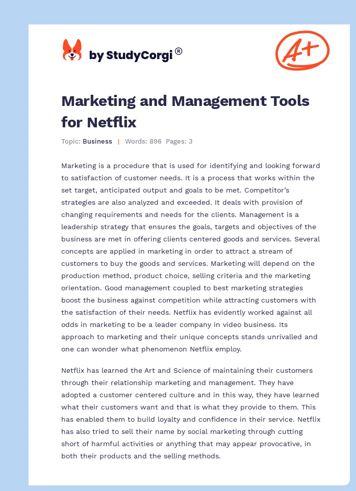 Marketing and Management Tools for Netflix. Page 1