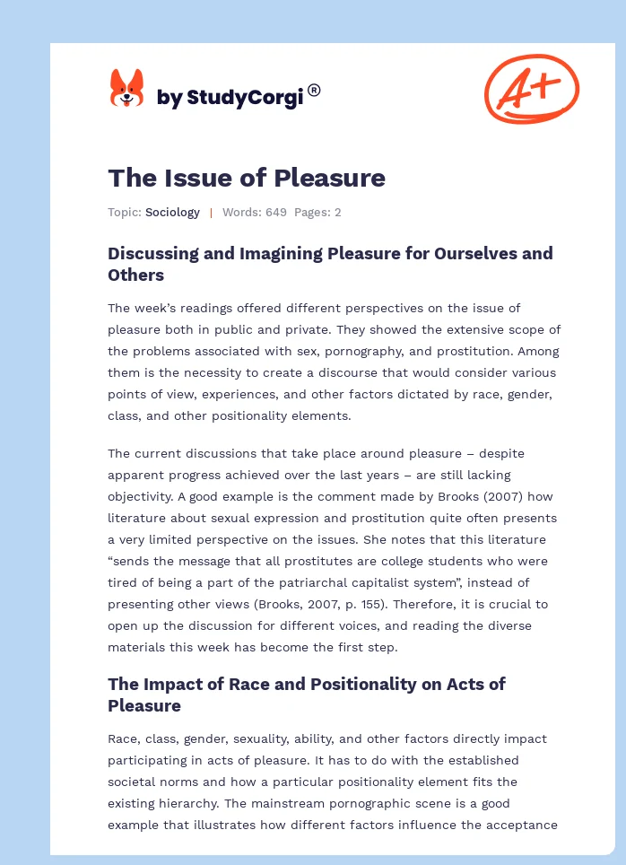 The Issue of Pleasure. Page 1