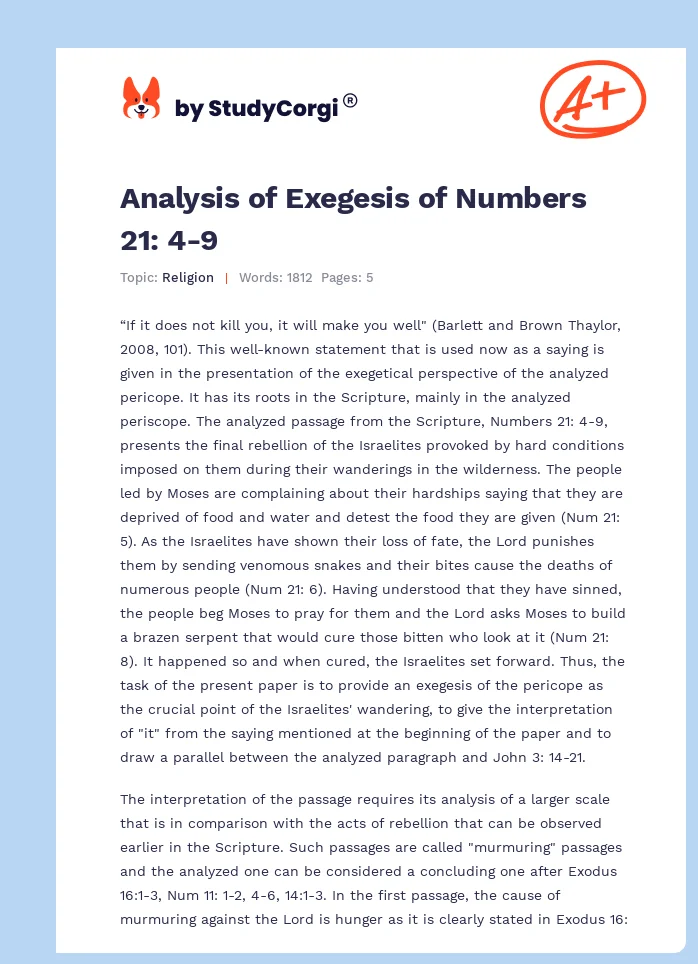 Analysis of Exegesis of Numbers 21: 4-9. Page 1