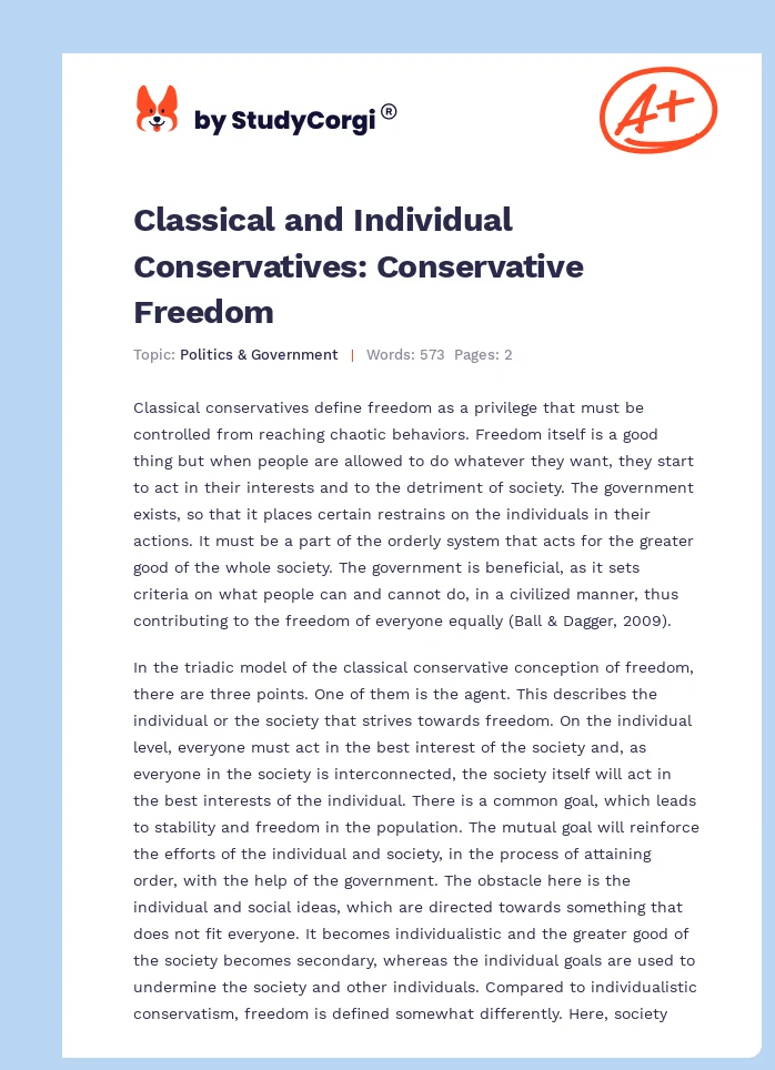 Classical and Individual Conservatives: Conservative Freedom. Page 1