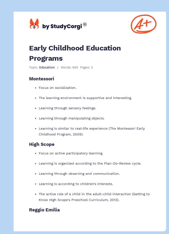 Early Childhood Education Programs. Page 1