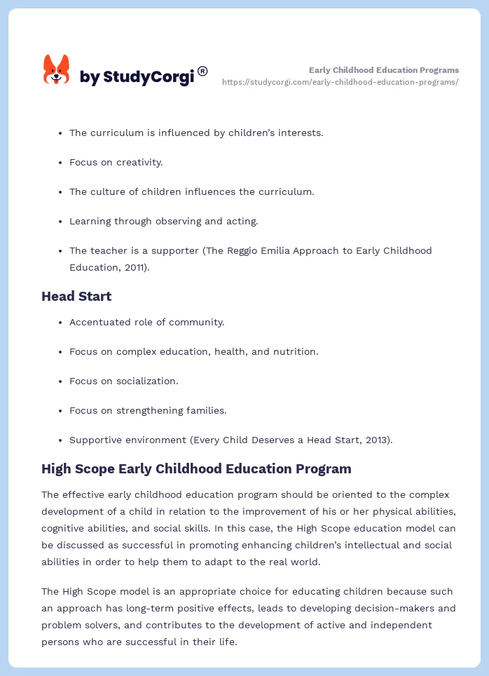 Early Childhood Education Programs. Page 2