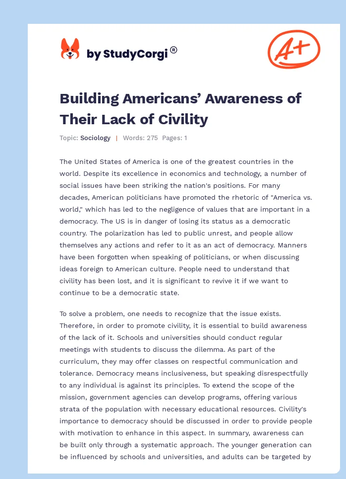 Building Americans’ Awareness of Their Lack of Civility. Page 1