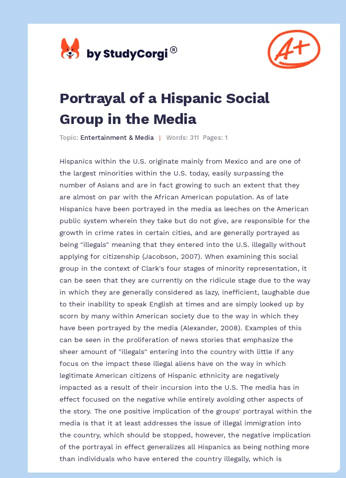 Portrayal of a Hispanic Social Group in the Media. Page 1