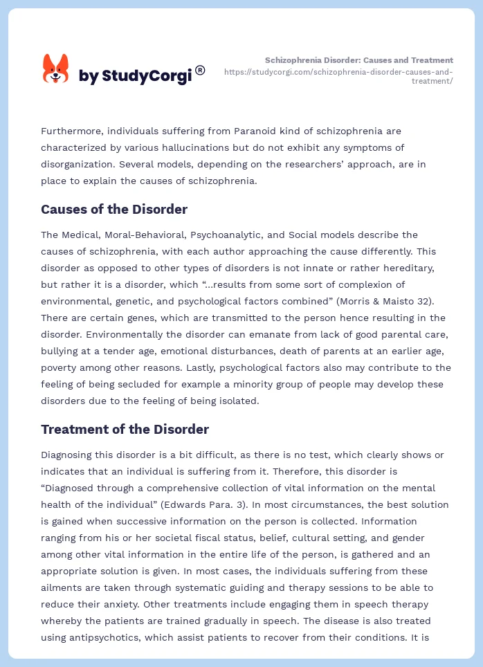 Schizophrenia Disorder: Causes and Treatment. Page 2