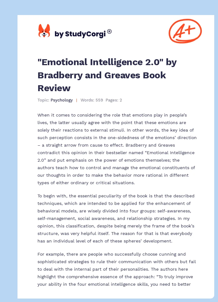 "Emotional Intelligence 2.0" by Bradberry and Greaves Book Review. Page 1