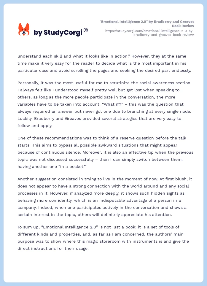 "Emotional Intelligence 2.0" by Bradberry and Greaves Book Review. Page 2