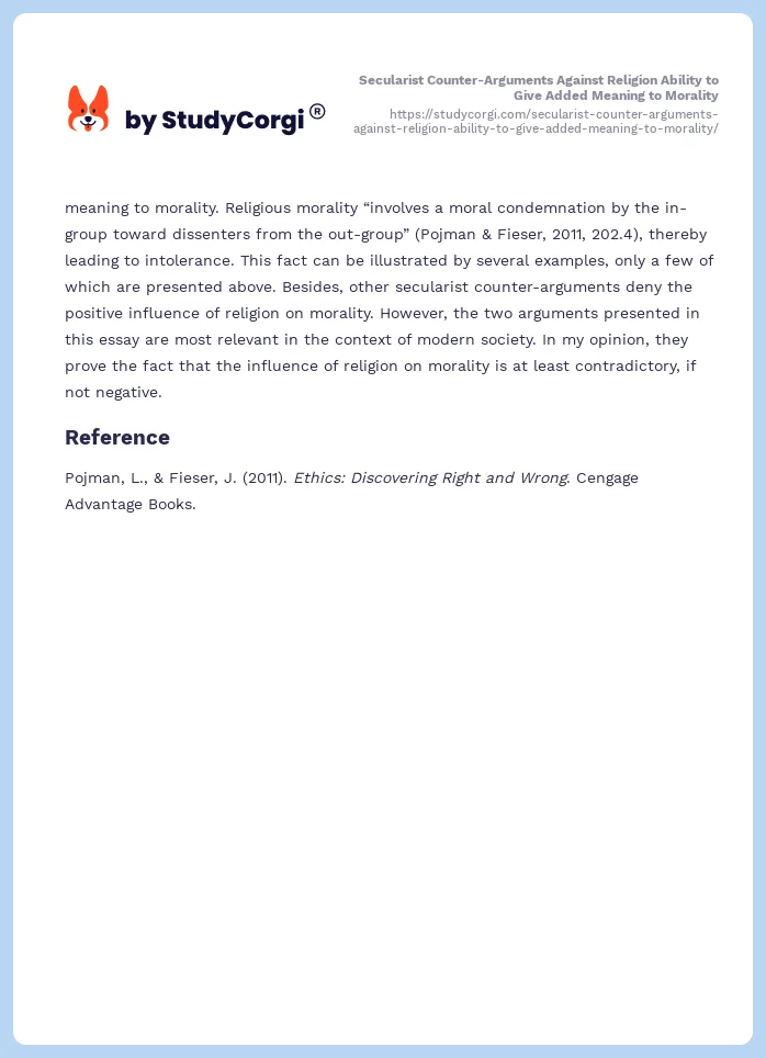 Secularist Counter-Arguments Against Religion Ability to Give Added Meaning to Morality. Page 2