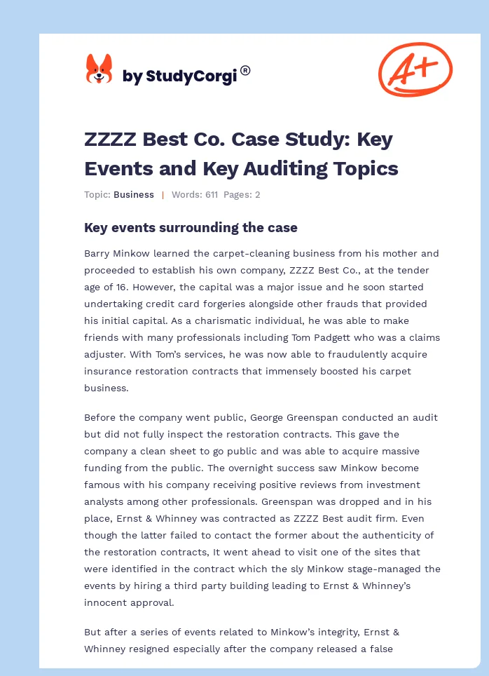 ZZZZ Best Co. Case Study: Key Events and Key Auditing Topics. Page 1