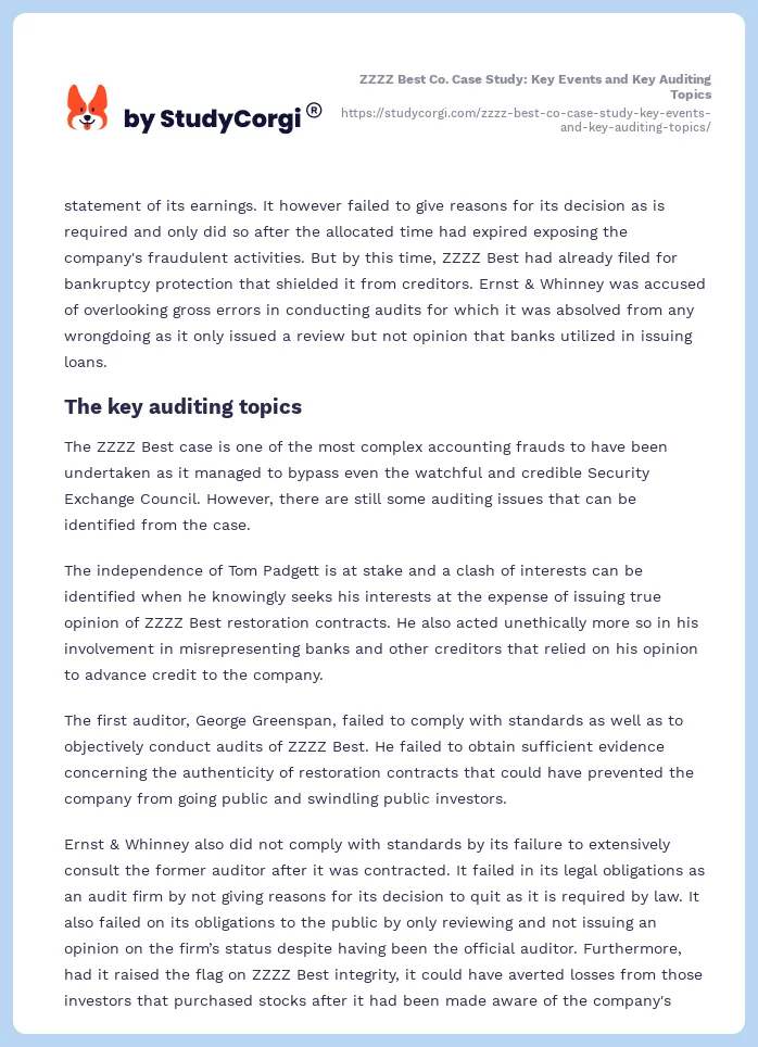 ZZZZ Best Co. Case Study: Key Events and Key Auditing Topics. Page 2