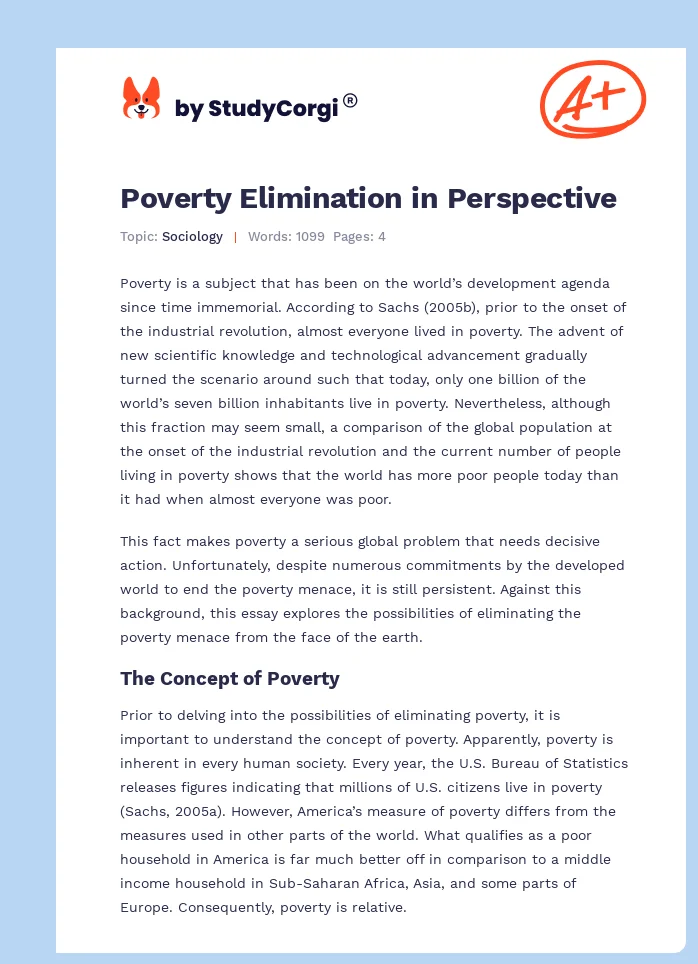 Poverty Elimination in Perspective. Page 1