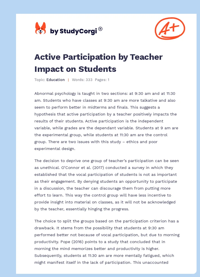 Active Participation by Teacher Impact on Students. Page 1