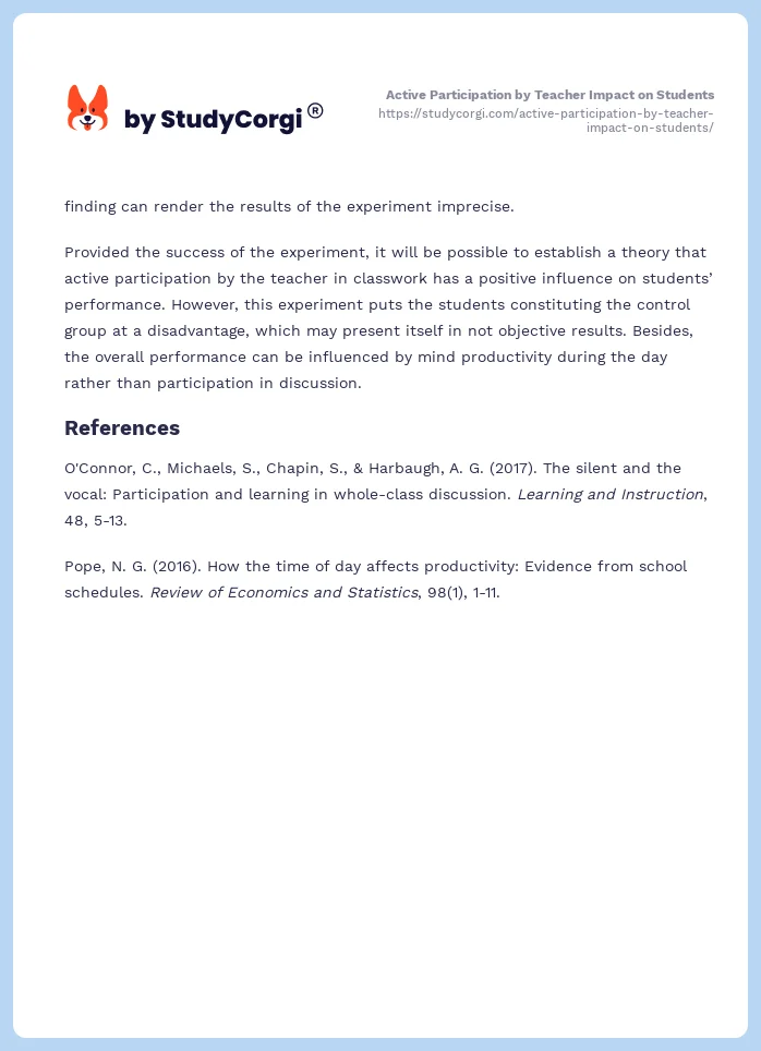 Active Participation by Teacher Impact on Students. Page 2