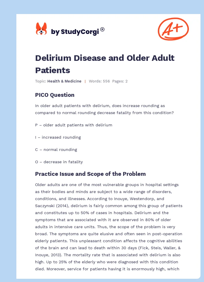 Delirium Disease and Older Adult Patients. Page 1