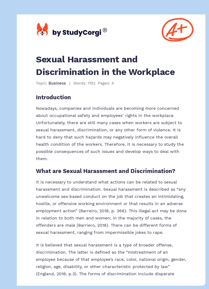 Sexual Harassment and Discrimination in the Workplace. Page 1