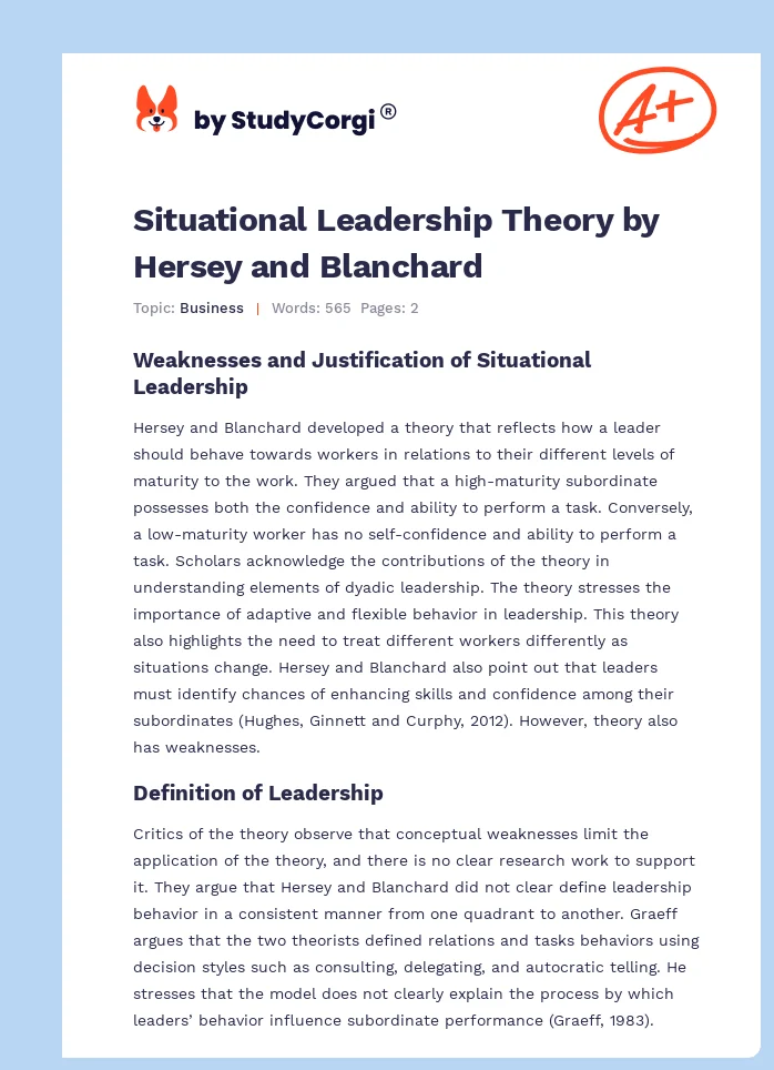 Situational Leadership Theory by Hersey and Blanchard. Page 1