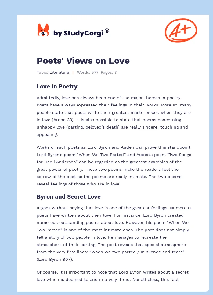 Poets' Views on Love. Page 1