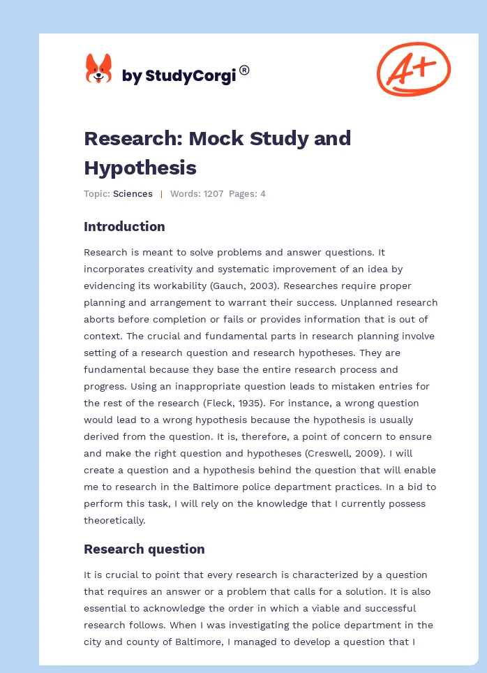 Research: Mock Study and Hypothesis. Page 1