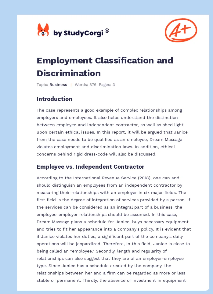 Employment Classification and Discrimination. Page 1