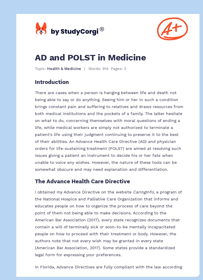 AD and POLST in Medicine. Page 1