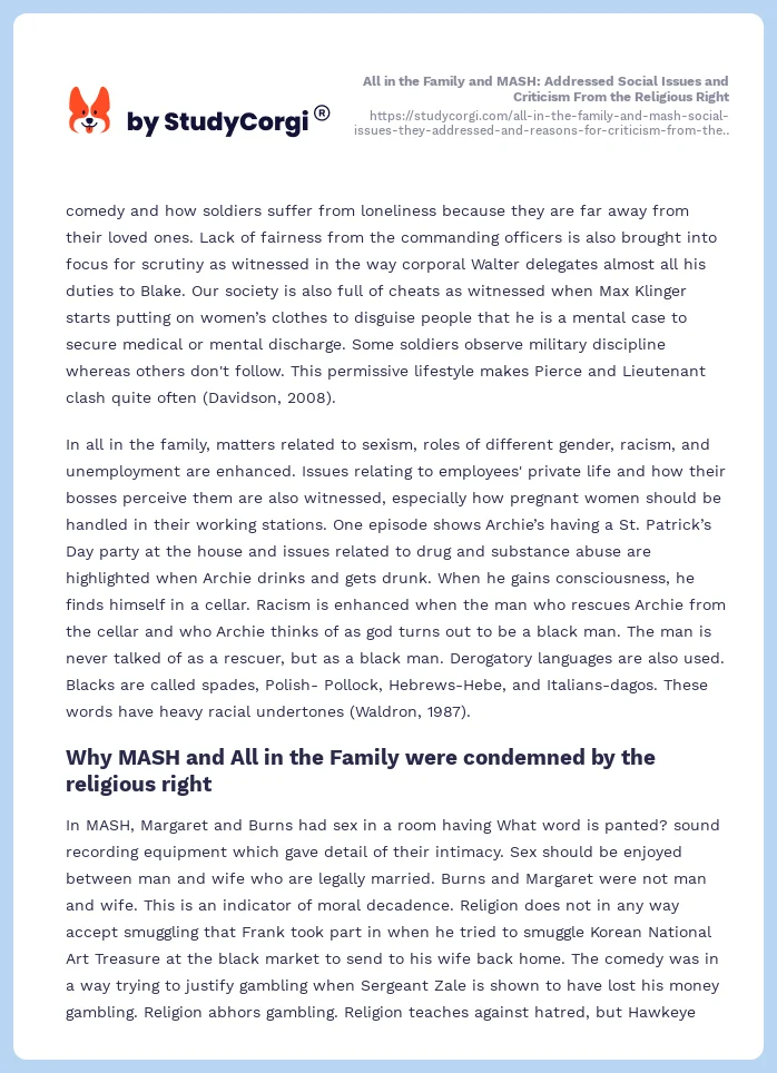 All in the Family and MASH: Addressed Social Issues and Criticism From the Religious Right. Page 2