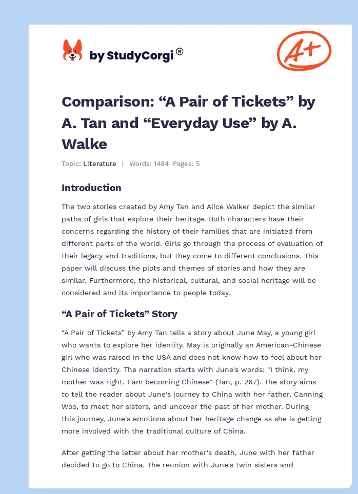 Comparison: “A Pair of Tickets” by A. Tan and “Everyday Use” by A. Walke. Page 1