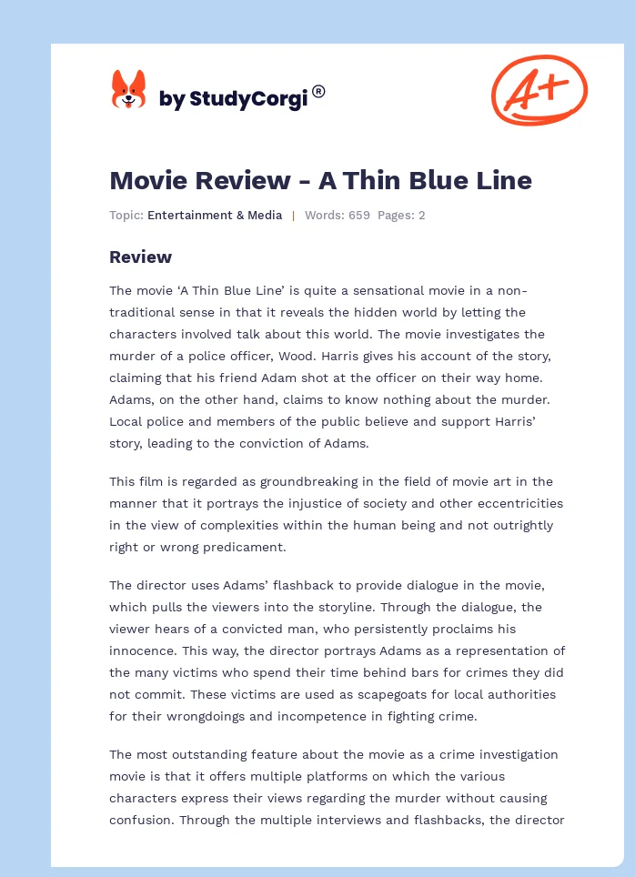 Movie Review - A Thin Blue Line. Page 1