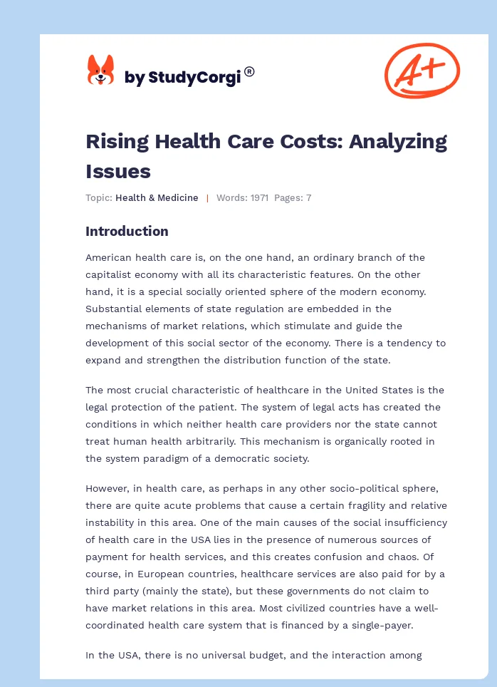 Rising Health Care Costs: Analyzing Issues. Page 1