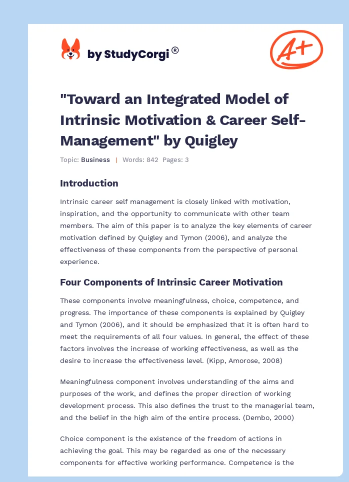 "Toward an Integrated Model of Intrinsic Motivation & Career Self-Management" by Quigley. Page 1