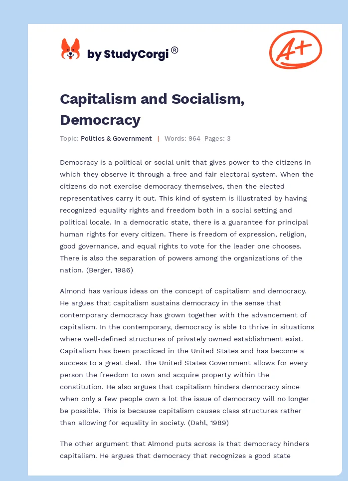 Capitalism and Socialism, Democracy. Page 1