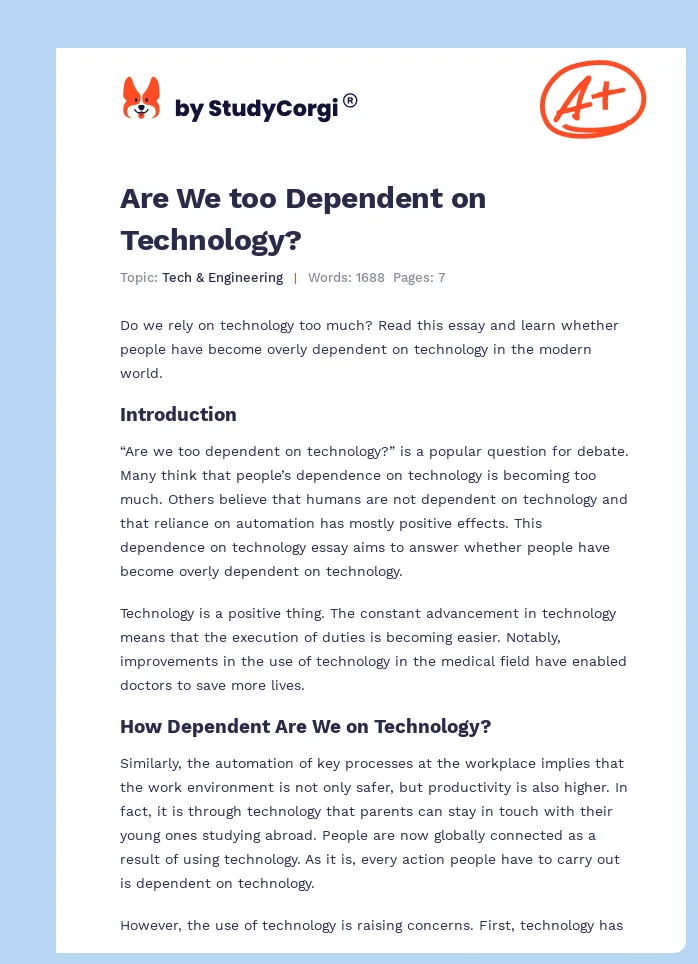 Are We too Dependent on Technology?. Page 1