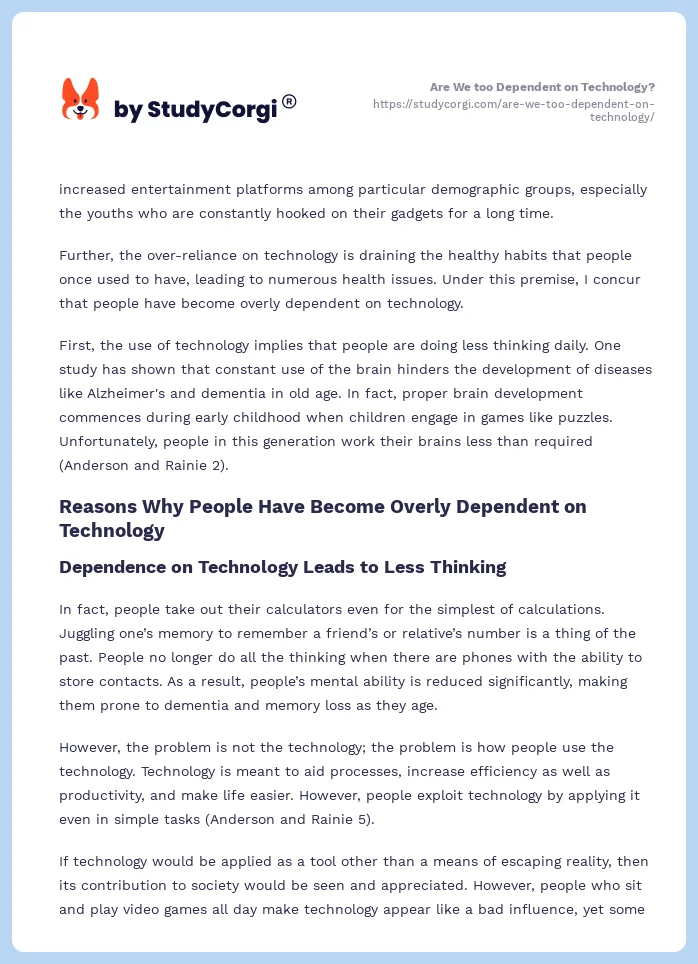 Are We too Dependent on Technology?. Page 2