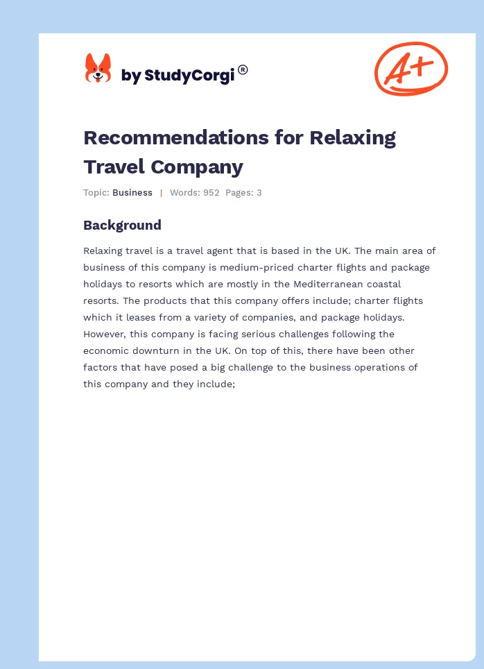 Recommendations for Relaxing Travel Company. Page 1