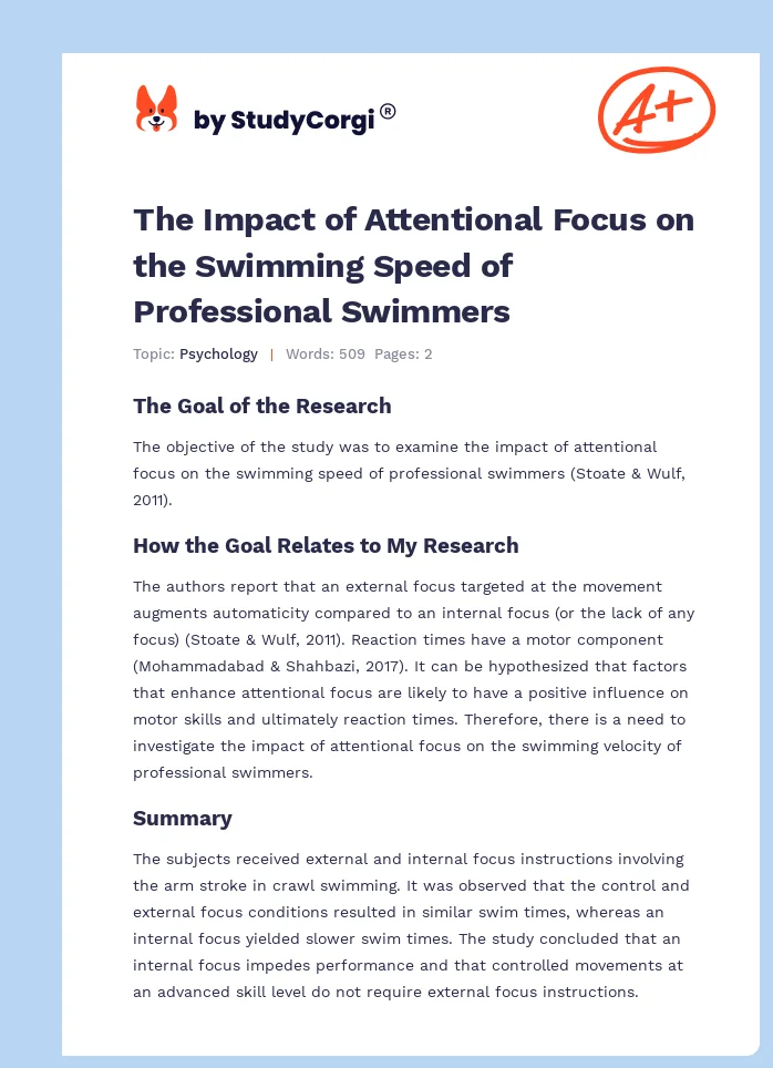 The Impact of Attentional Focus on the Swimming Speed of Professional Swimmers. Page 1